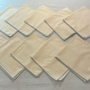 Set of  10 Cream Table Napkins with blue trim 19” X 18 3/4” vintage